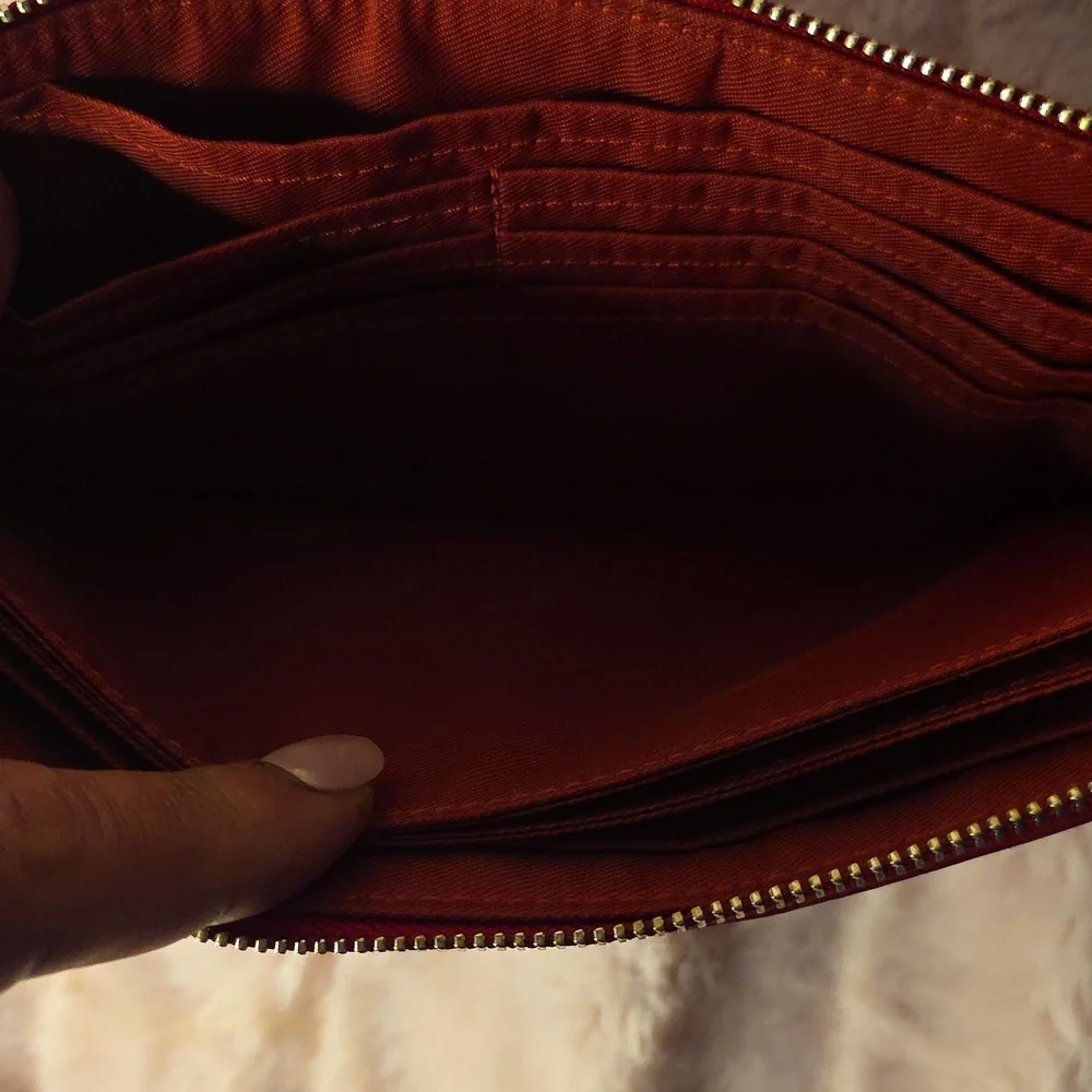 Coach Jacquard And Red Leather Wallet With Strap